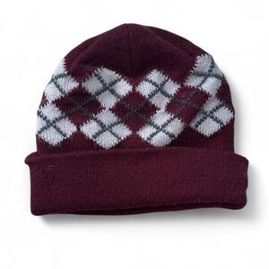 Vintage Marquesa Burgundy argyle knit beanie
